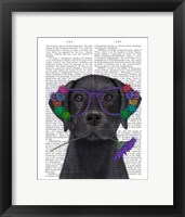 Framed Black Labrador and Flower Glasses Book Print