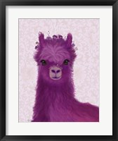 Framed Llama Purple Meadow Flowers