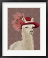 Framed Llama Red Feather Hat