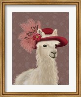 Framed Llama Red Feather Hat