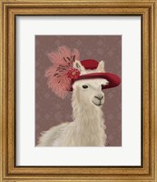 Framed Llama Red Feather Hat