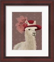 Framed Llama Red Feather Hat