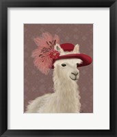 Framed Llama Red Feather Hat