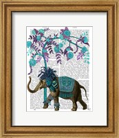 Framed Niraj Elephant, Blue Tree