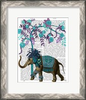 Framed Niraj Elephant, Blue Tree