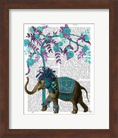 Framed Niraj Elephant, Blue Tree