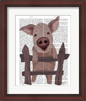 Framed Pig On Fence Book Print