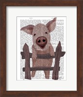 Framed Pig On Fence Book Print