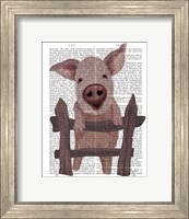 Framed Pig On Fence Book Print