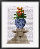 Framed Sheep and Tulips Book Print
