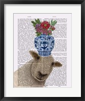 Framed Sheep with Vase of Flowers Book Print