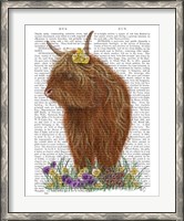 Framed Highland Cow, Pansy Book Print