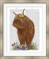 Framed Highland Cow, Pansy Book Print