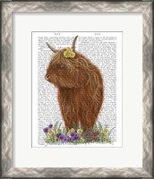 Framed Highland Cow, Pansy Book Print