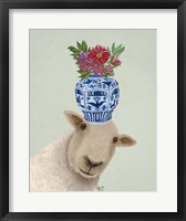Framed Sheep with Vase of Flowers
