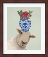 Framed Sheep with Vase of Flowers