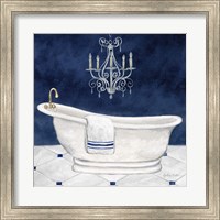 Framed Navy Blue Bath I