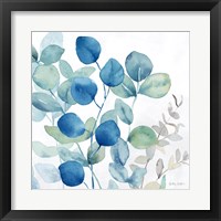 Framed 'Eucalyptus Leaves Navy I' border=