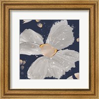 Framed Contemporary Floral Gray on Blue