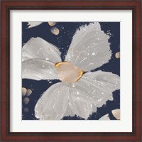 Framed Contemporary Floral Gray on Blue