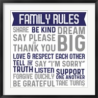 Framed Family Rules II Blue Gray