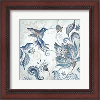 Framed Watercolor Boho Blue Hummingbird I