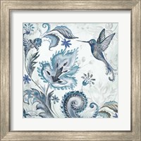 Framed 'Watercolor Boho Blue Hummingbird II' border=