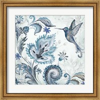 Framed Watercolor Boho Blue Hummingbird II
