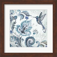 Framed Watercolor Boho Blue Hummingbird II