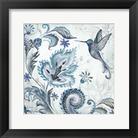 Watercolor Boho Blue Hummingbird II Framed Print