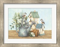 Framed Watering Can and Chickadees