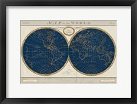 Framed Torkingtons World Map Indigo Globes