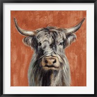 Framed Highland Cow on Terracotta