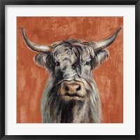 Framed Highland Cow on Terracotta