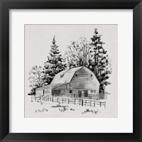 Framed Distant Barn Sketch I