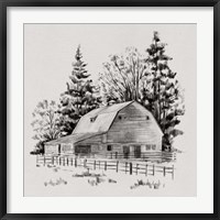 Framed Distant Barn Sketch I