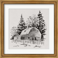 Framed 'Distant Barn Sketch I' border=