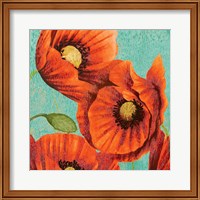 Framed Red Poppies on Teal II