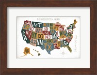 Framed Letterpress USA Map Warm