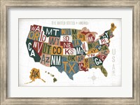 Framed Letterpress USA Map Warm