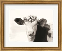 Framed Spotted Cow with Flowers