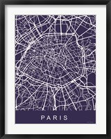 Framed Paris Street Blue Map