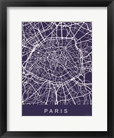 Framed Paris Street Blue Map