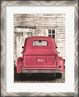 Framed Red Ford at Barn