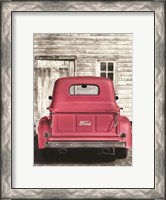 Framed Red Ford at Barn