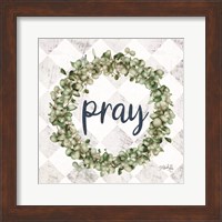 Framed 'Pray Eucalyptus Wreath' border=