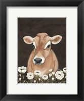 Framed Cow With Flowers