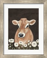 Framed Cow With Flowers