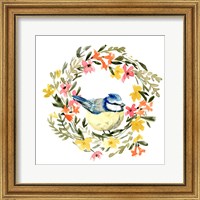 Framed 'Springtime Wreath & Bird I' border=