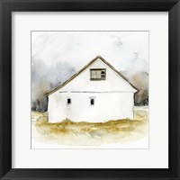Framed White Barn Watercolor I